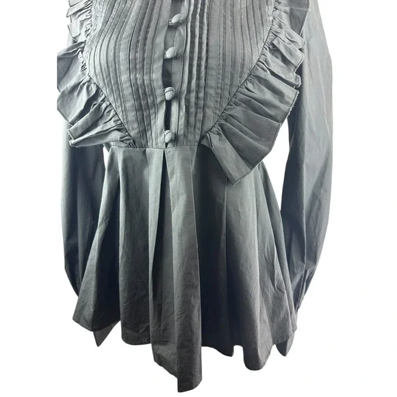 *Flawed* Victorian Choice Black Blouse Steampunk Witchy Goth Button Top Medium - Picture 3 of 16